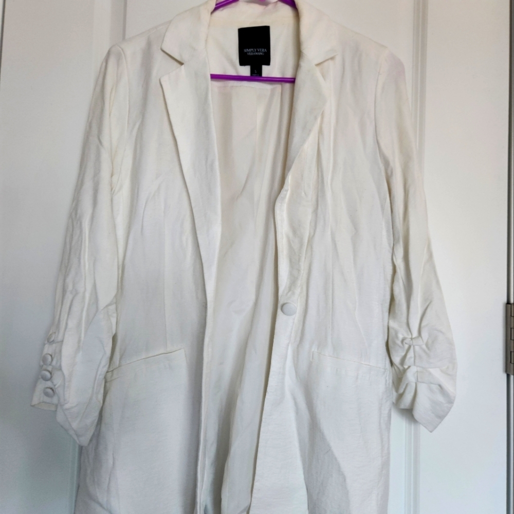 VeraWang White Relaxed Blazer, Size Small